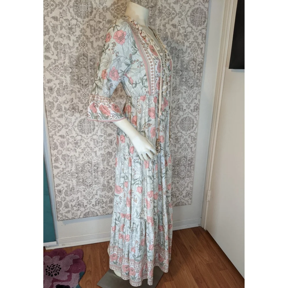 SMF 70s inspired Dusty Pastel Tiered Maxi Dress - Picture 5 of 10